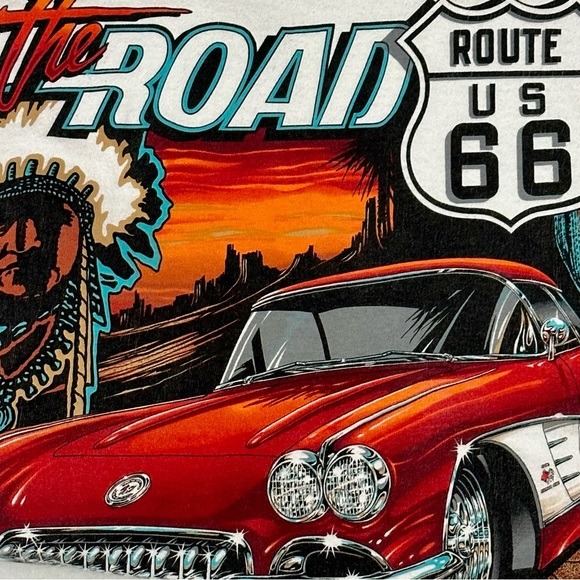Vintage Route 66 Corvette Single Stitch Mens Sz XL  White Graphic Tshirt 90’s - Picture 12 of 15